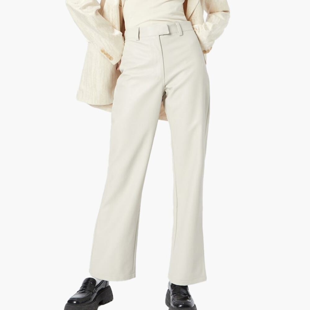 COTTON ON "Arlow" Straight Faux Leather Pants (Stone/Light Grey | Size 4)